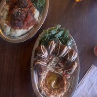 Soy balls and Greek smashed potatoes (left) and falafel bowl (right)   at Green Life Market in Sarande
