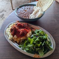 Soy balls and black bean masala at Green Life Market in Sarande