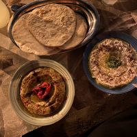 Vegan tzatziki, babaganoush and homemade pita    at Green Life Market in Sarande