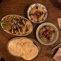 Full falafel plate, hummus and babaganoush   at Green Life Market in Sarande