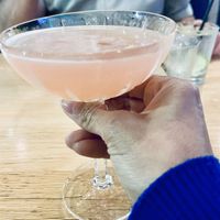 Cosmo with a bit of ginger ale (drinks are strong…can be a good or bad thing 😂)  at Moxies in Plano