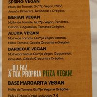 Vegan menu at Pizza Hut in Coimbra