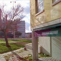 Banner near roundabout at Spill the Greens in Lisbon