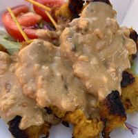 Chickn satay   at Vegan World in North London