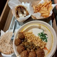 Hummus plate, pita and fries at Hummus Bar - Váci in Budapest