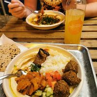Salad Hummus Bowl, Minced Meat in the back at Hummus Bar - Váci in Budapest