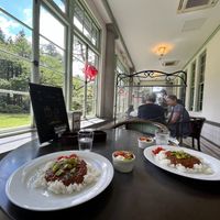 terrace seating at Taishō Roman Tea Room in Hirosaki