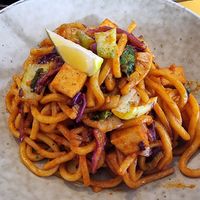 Spicy stir-fried tofu noodles at Calaveras Street in Cairns