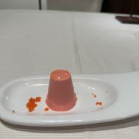 Amuse bouche: a sweet and tangy watermelon dessert   at L'Evangelista Ristorante & Enoteca in Verona