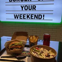 Smokey Bacon burger meal with Protein Salad  at Vegan Burger - Dubai Mall in Dubai