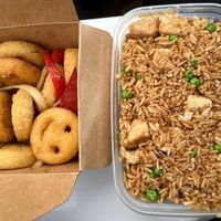 Vegan Chicken Fried Rice with Salt and Pepper Smiley Faces at Rebecca's Chinese in Kirkcaldy