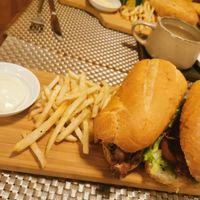 Vegan burger (banana flower). Unreal. at Street Three Restaurant & Bar Kratie in Krong Kracheh