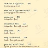 Menu showing varieties of Dosa at Dakshinayan in Ahmedabad
