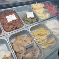 Vegan options (soy ice creams and fruit sorbets, as well as dark chocolate sorbet) at Gelats Enxaneta in Palafrugell