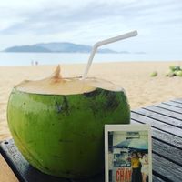 Ate my banh mi on the beach with a coconut... great combo!  at Chay Banh Mi - Food Cart in Nha Trang