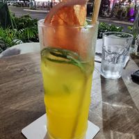 Ginger, turmeric and lemon house made soda at Wild Thyme in Cairns