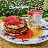 Raspberry pancakes   at Secret Garden in Koper