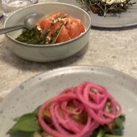 Smørrebrød and tomato salad  at Bistro Verde in Copenhagen