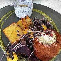 Juicy marbles steak with white wine reduction  at Bistro Verde in Copenhagen