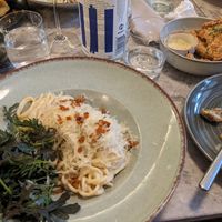 Carbonara and oyster mushrooms at Bistro Verde in Copenhagen
