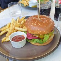 Double trouble burgers with french fries at Bistro Verde in Copenhagen