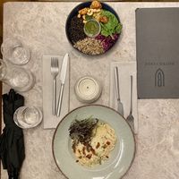 Carbonara pasta and protein bowl   at Bistro Verde in Copenhagen