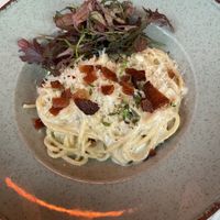 Spaghetti carbonara  at Bistro Verde in Copenhagen