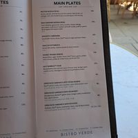 Menu at Bistro Verde in Copenhagen