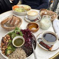 Buddha bowls with sourdough and coffees  at Bistro Verde in Copenhagen
