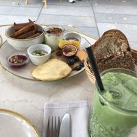 Brunch Plate and Matcha Latte  at Bistro Verde in Copenhagen