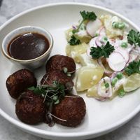 Meatballs w/potato salad at Bistro Verde in Copenhagen