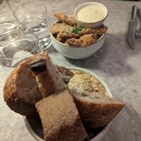 Hummus and bread at Bistro Verde in Copenhagen