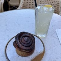 Cinnamon roll and homemade lemonade   at Bistro Verde in Copenhagen