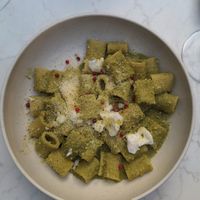 Pasta with pesto sauce at Bistro Verde in Copenhagen