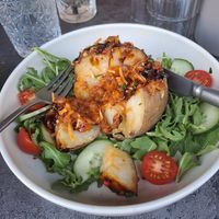Jack fruit lentil baked potato at Bistro Verde in Copenhagen