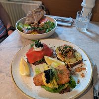 Breakfast BB and 3 smorrebrod at Bistro Verde in Copenhagen