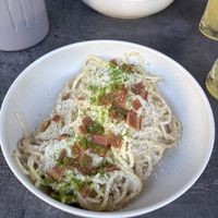 vegan carbonara  at Bistro Verde in Copenhagen