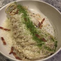 Spaghetti carbonara with bacon—and it tasted just like the real thing !  at Bistro Verde in Copenhagen