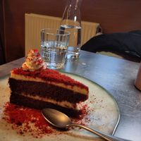 Red Velvet delicious cake at Bistro Verde in Copenhagen