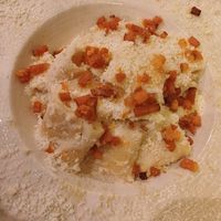 Pasta Carbonara with fried tempeh at Bistro Verde in Copenhagen