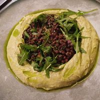 Hummus with lentil salad at Bistro Verde in Copenhagen