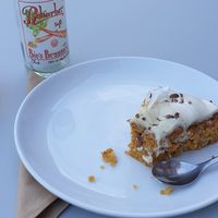 Vegan cake and rhubarb juice at Café Gaya in Aarhus