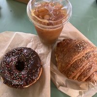 Chocolate donut and sausage and cheese croissant   at Clementine Bakery in Brooklyn