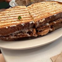 Yes plz!!!! TNW sandwich: Seitan pastrami, plant-based mozzarella, sauerkraut, 1000 dressing on sourdough  at Clementine Bakery in Brooklyn