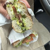 Avocado toast with vegan schmear  at Bagel Hound in Wellfleet