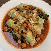 mushroom enchiladas. plantain, sweet potato, lentils and green mango?  at Aqui - Willow Glen in San Jose