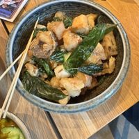Fried mushroom with fried basil  at Pine & Crane in Los Angeles