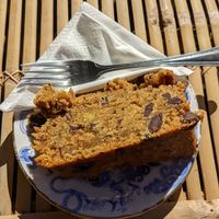 Vegan chocolate, rosemary and olive oil cake at The Pack Horse Cafe in Bridport