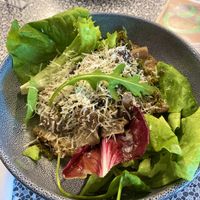 Woodland mushrooms and spinach on sourdough bread  at The Pack Horse Cafe in Bridport
