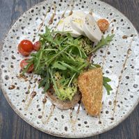 Avocado toast with vegan mozzarella   at Rising Café in Lincoln
